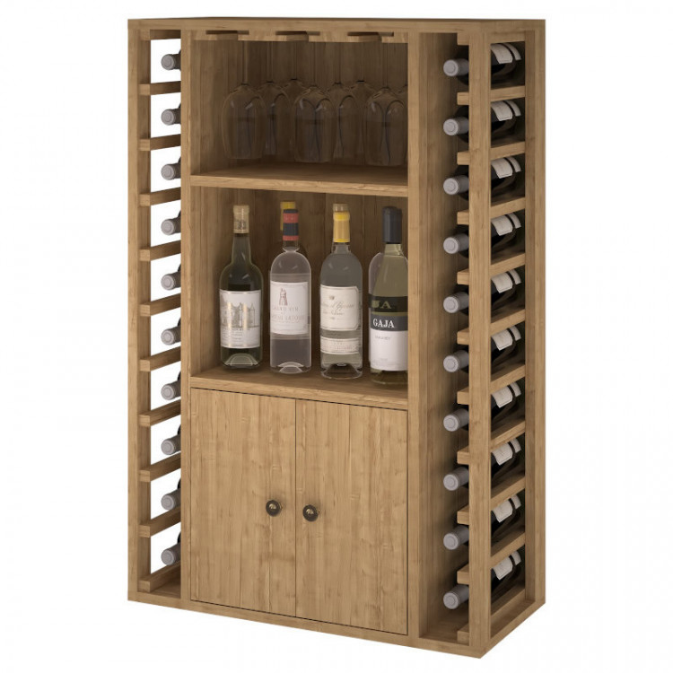 RUSTIC BOTTLE RACK FOR 20 BOTTLES WITH CUP HOLDER PLUS 1 CUPBOARD