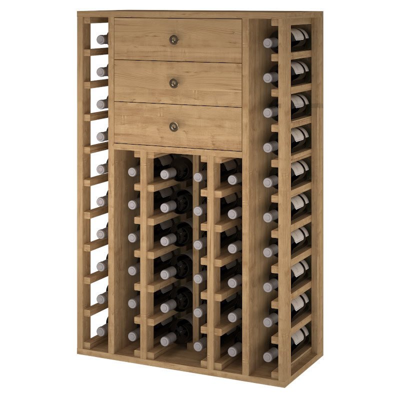 RUSTIC BOTTLE RACK WITH 3 DRAWERS ON TOP FOR 44 BOTTLES