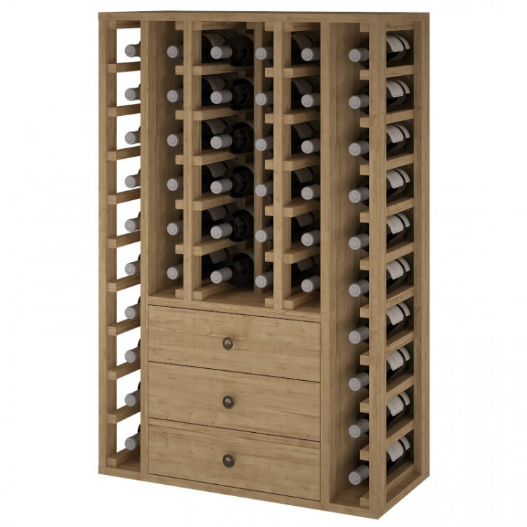 RUSTIC BOTTLE RACK WITH 3 DRAWERS BELOW FOR 44 BOTTLES